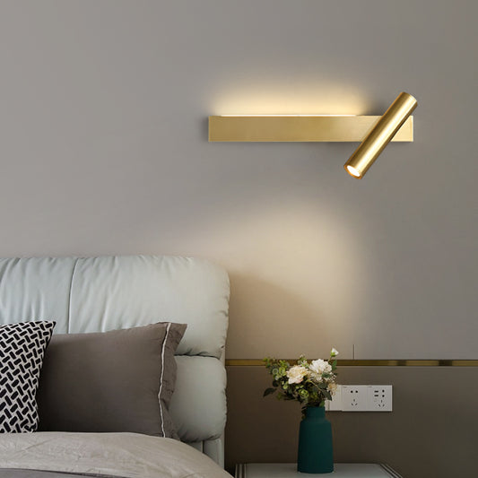 Bedside brass wall lamp with spot lamp